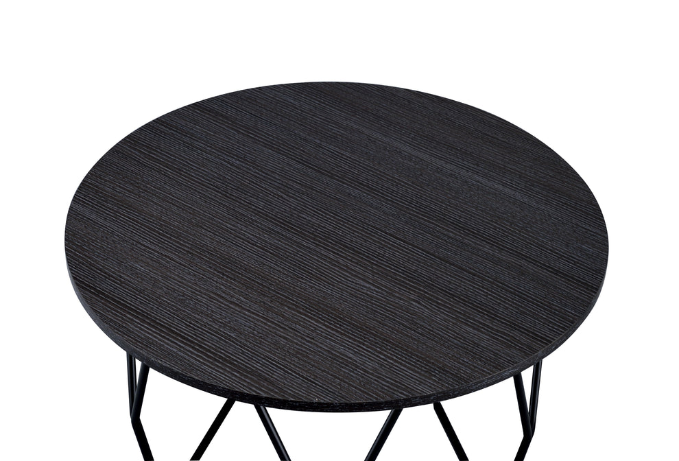 Industrial Round Top Wooden Coffee Table With Geometric Base, Black By Benzara | Coffee Tables |  Modishstore  - 4