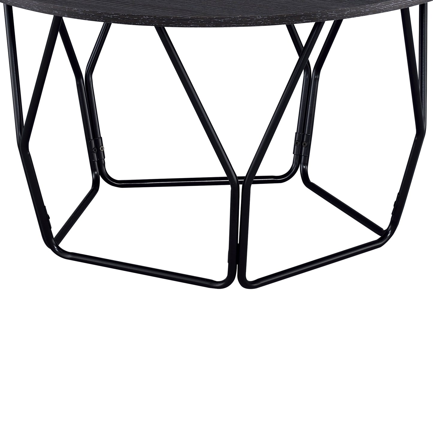 Industrial Round Top Wooden Coffee Table With Geometric Base, Black By Benzara | Coffee Tables |  Modishstore  - 5
