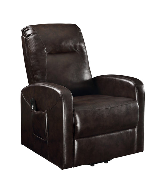 Faux Leather Upholstered Wooden Recliner With Power Lift, Brown By Benzara | Lounge Chairs |  Modishstore 