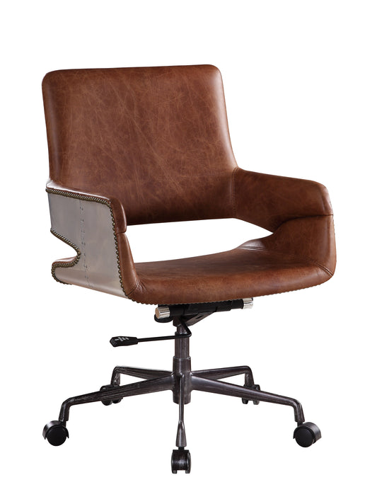 Faux Leather Upholstered Wooden Office Chair With Lift Mechanism,Brown By Benzara | Office Chairs | Modishstore