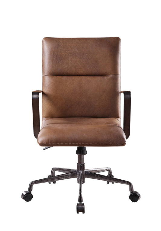 5 Star Base Faux Leather Upholstered Wooden Office Chair , Brown By Benzara | Office Chairs | Modishstore