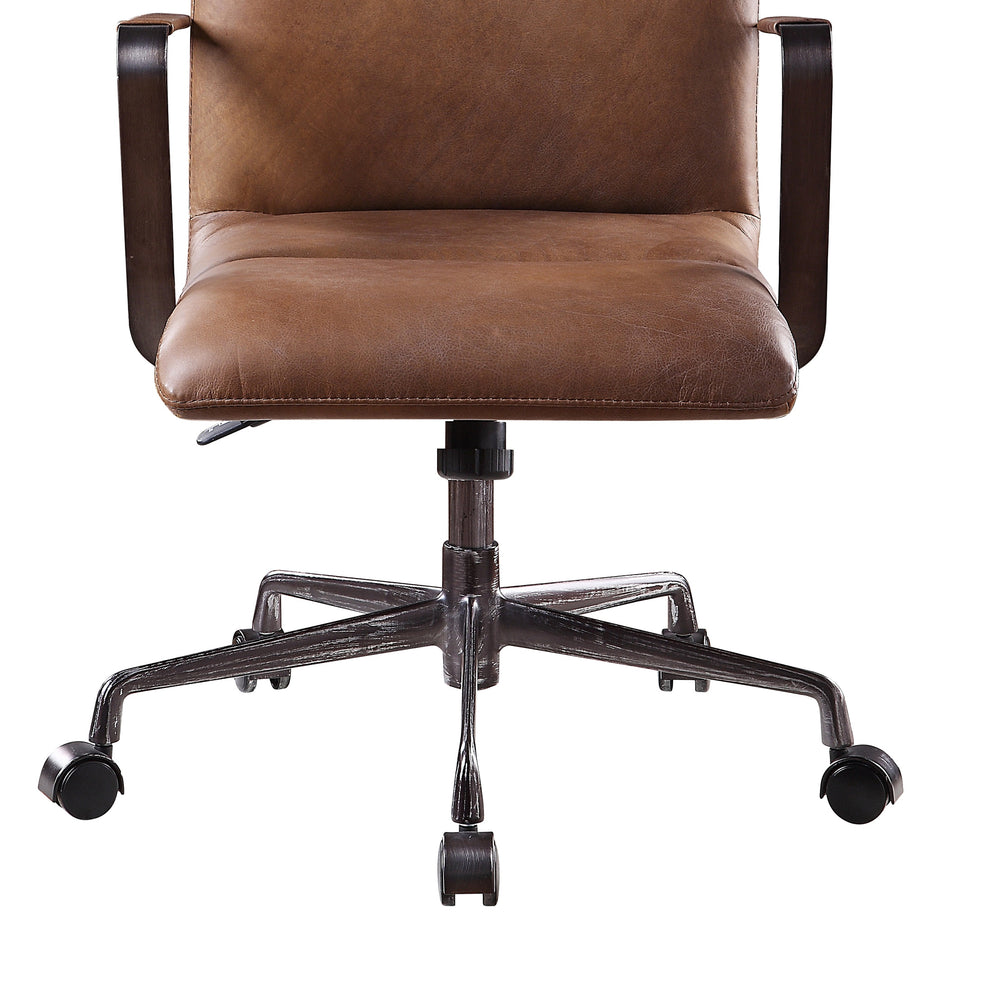 5 Star Base Faux Leather Upholstered Wooden Office Chair , Brown By Benzara | Office Chairs | Modishstore - 3