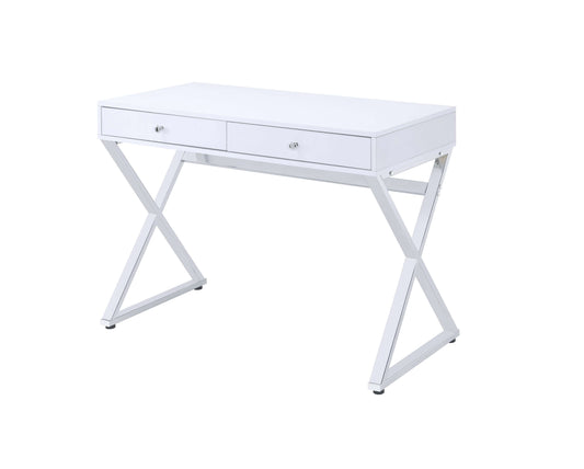 Wooden Rectangular Desk With Storage And X Shaped Legs, White By Benzara | Desks |  Modishstore 