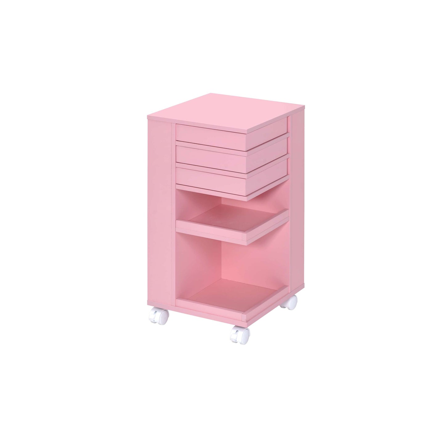 Wooden Storage Cart With 3 Drawers And 2 Open Shelves, Pink By Benzara | Bar Carts |  Modishstore 