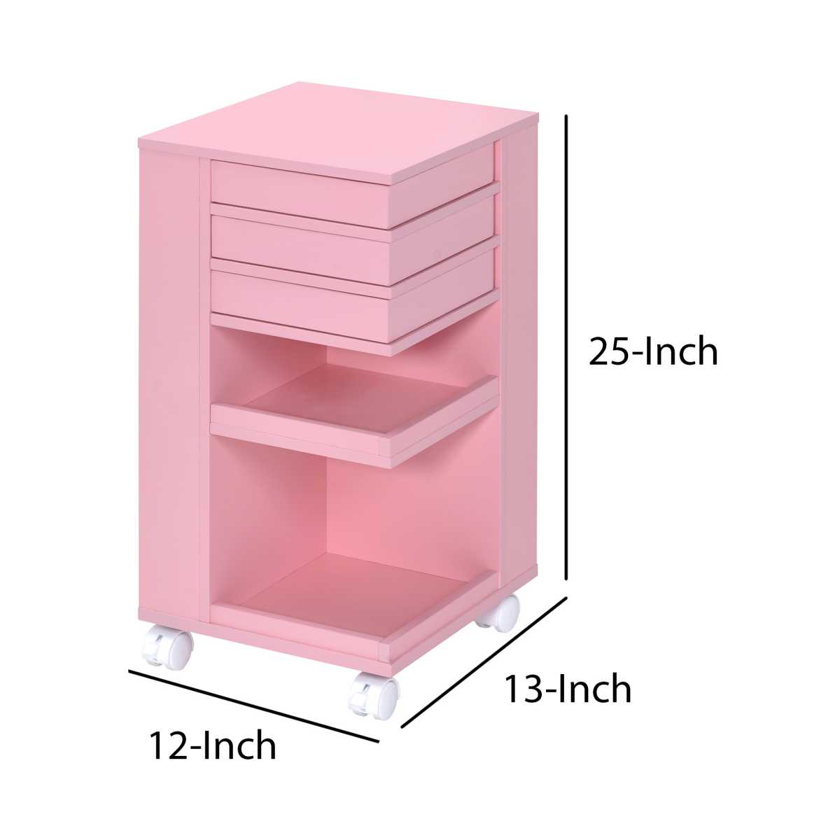 Wooden Storage Cart With 3 Drawers And 2 Open Shelves, Pink By Benzara | Bar Carts |  Modishstore  - 2