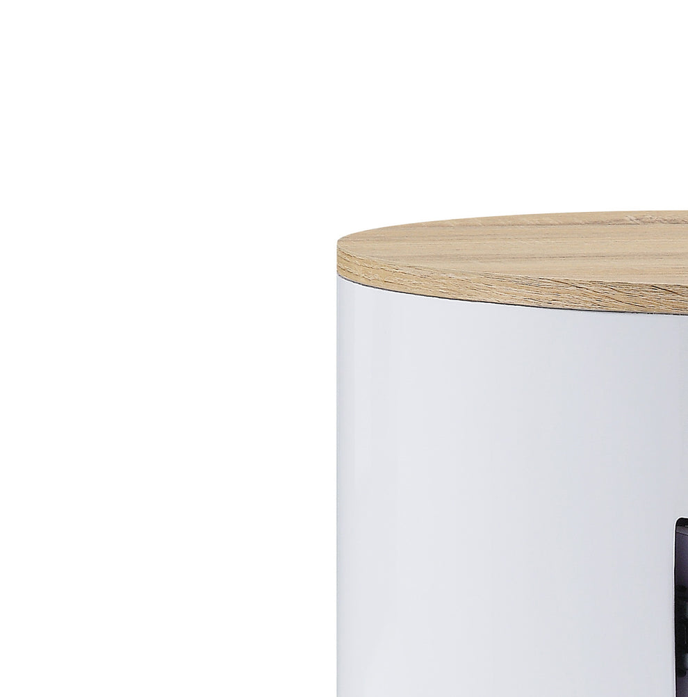 1 Drawer Pyramidal Base Circular Wooden Night Table, White And Brown By Benzara | Nightstands |  Modishstore  - 2