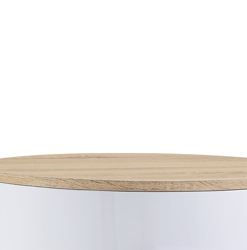 1 Drawer Pyramidal Base Circular Wooden Night Table, White And Brown By Benzara | Nightstands |  Modishstore  - 3