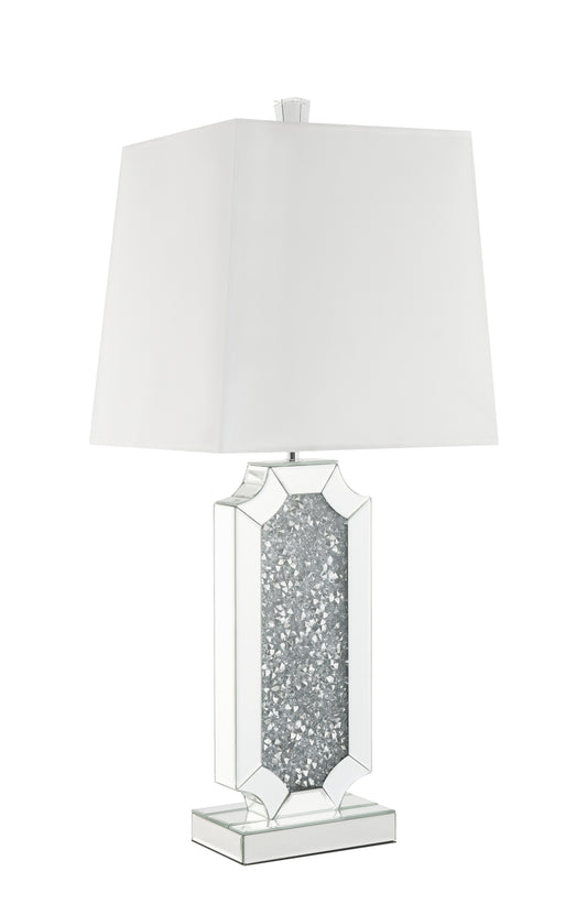 Mirrorred Base Wooden Table Lamp With Square Shade, White And Silver By Benzara | Table Lamps |  Modishstore 
