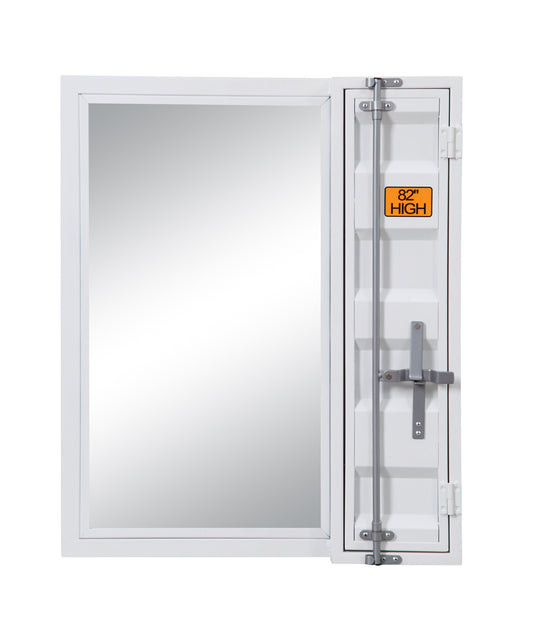 Industrial Style Metal Vanity Mirror With Recessed Door Storage, White By Benzara | Dressers |  Modishstore 