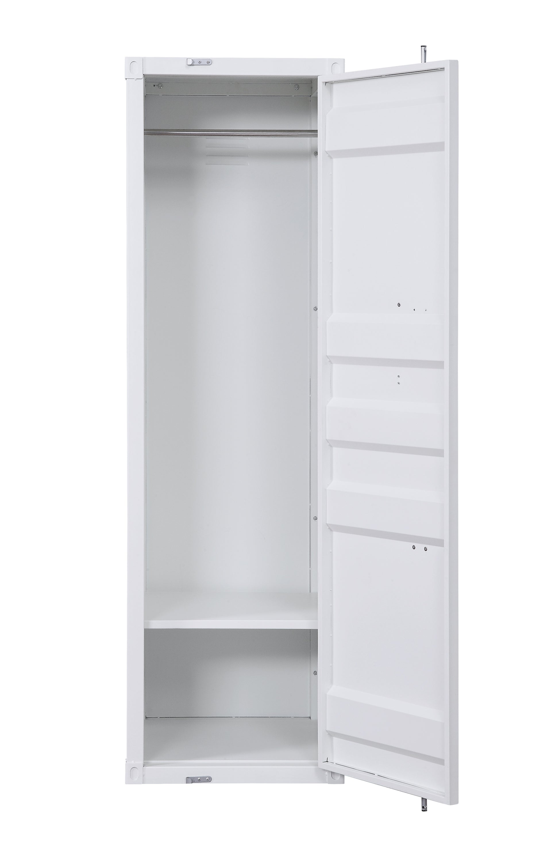 Industrial Style Metal Wardrobe With Recessed Door Front, White By Benzara | Armoires & Wardrobes |  Modishstore  - 3