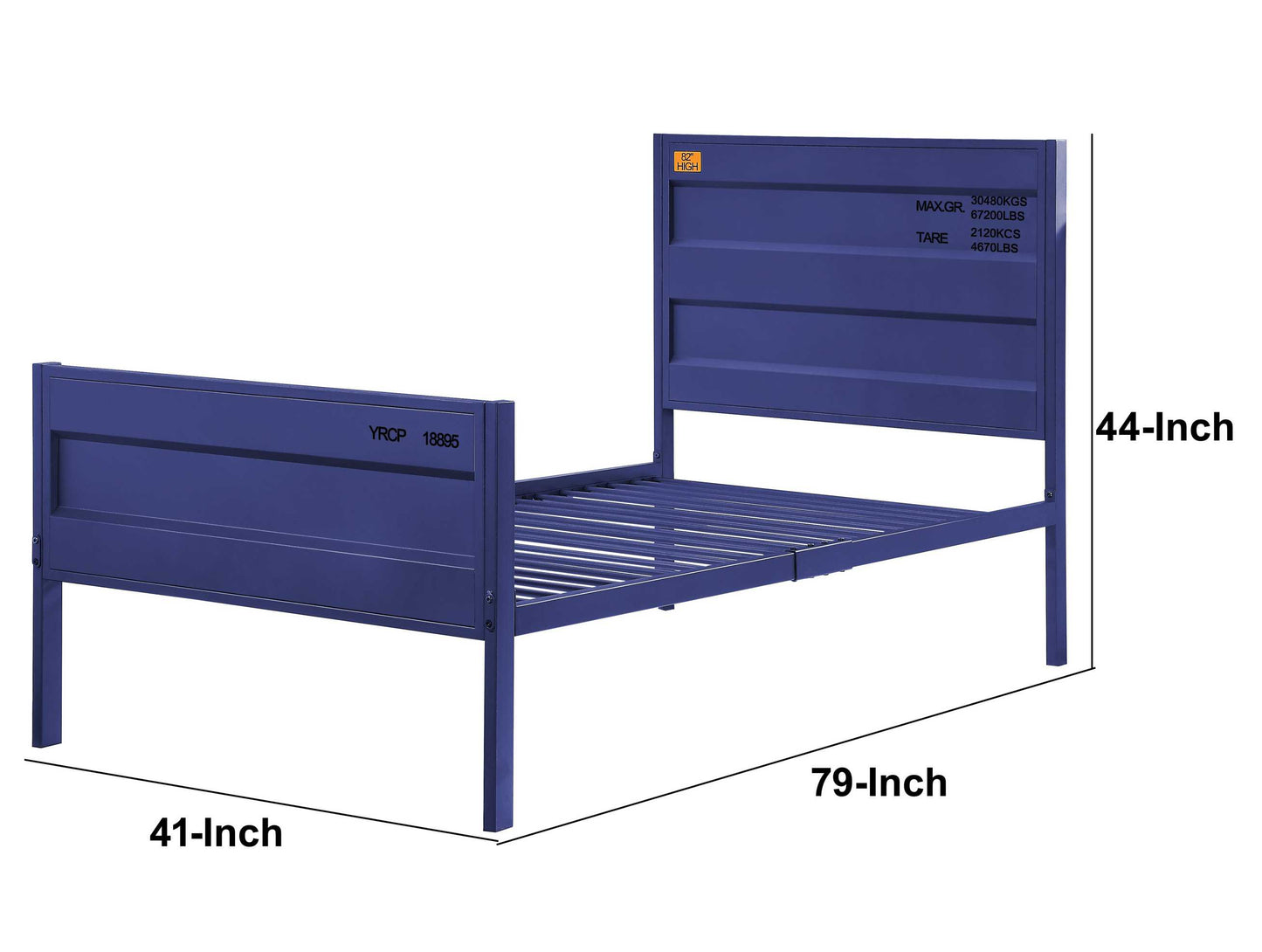Industrial Style Metal Twin Size Bed With Straight Leg Support, Blue By Benzara | Beds |  Modishstore  - 5