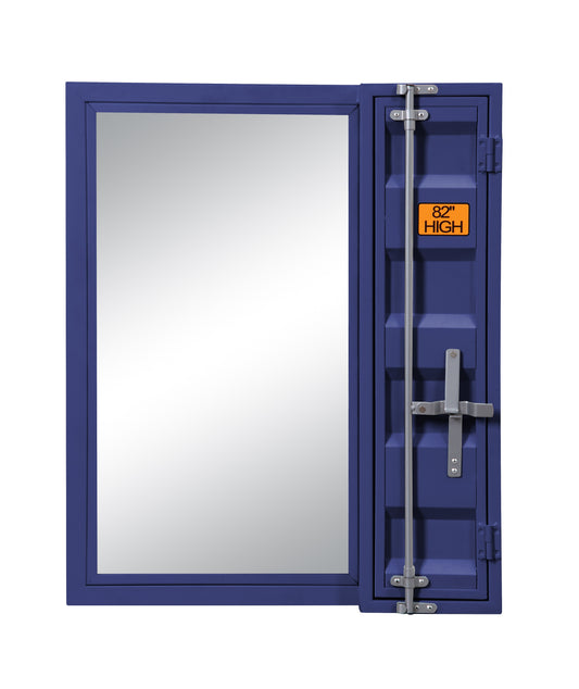 Industrial Style Metal Vanity Mirror With Recessed Door Front, Blue By Benzara | Dressers |  Modishstore 
