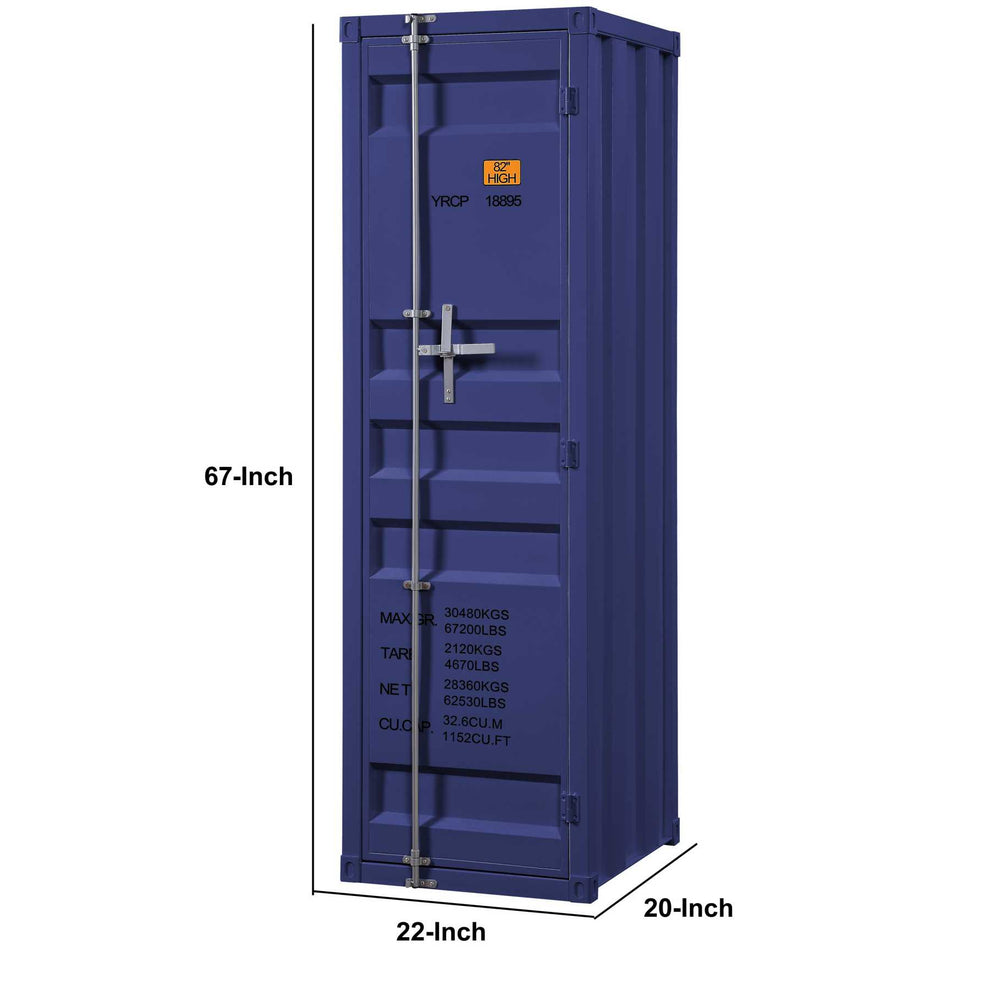 Industrial Style Metal Wardrobe With Recessed Door Front, Blue By Benzara | Armoires & Wardrobes |  Modishstore  - 6