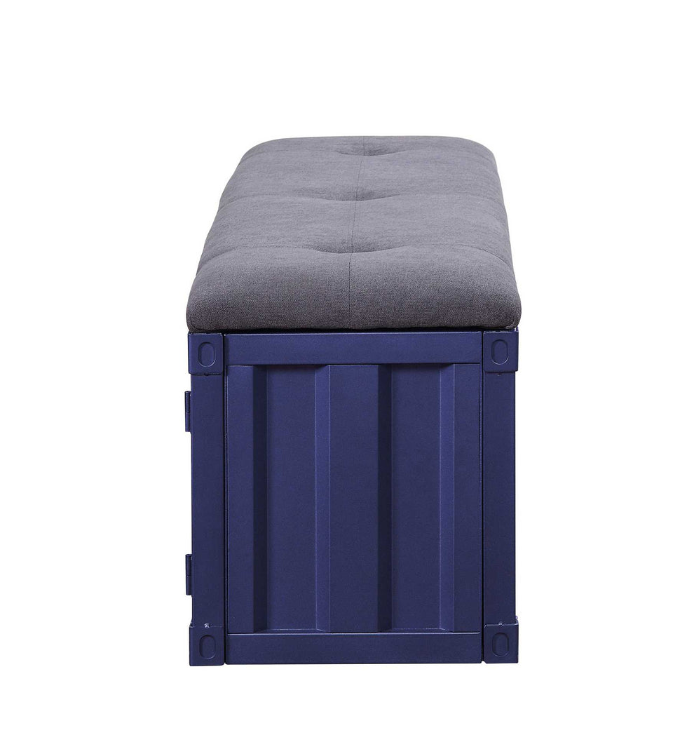 Industrial Metal And Fabric Bench With Open Storage, Blue And Gray By Benzara | Benches |  Modishstore  - 2