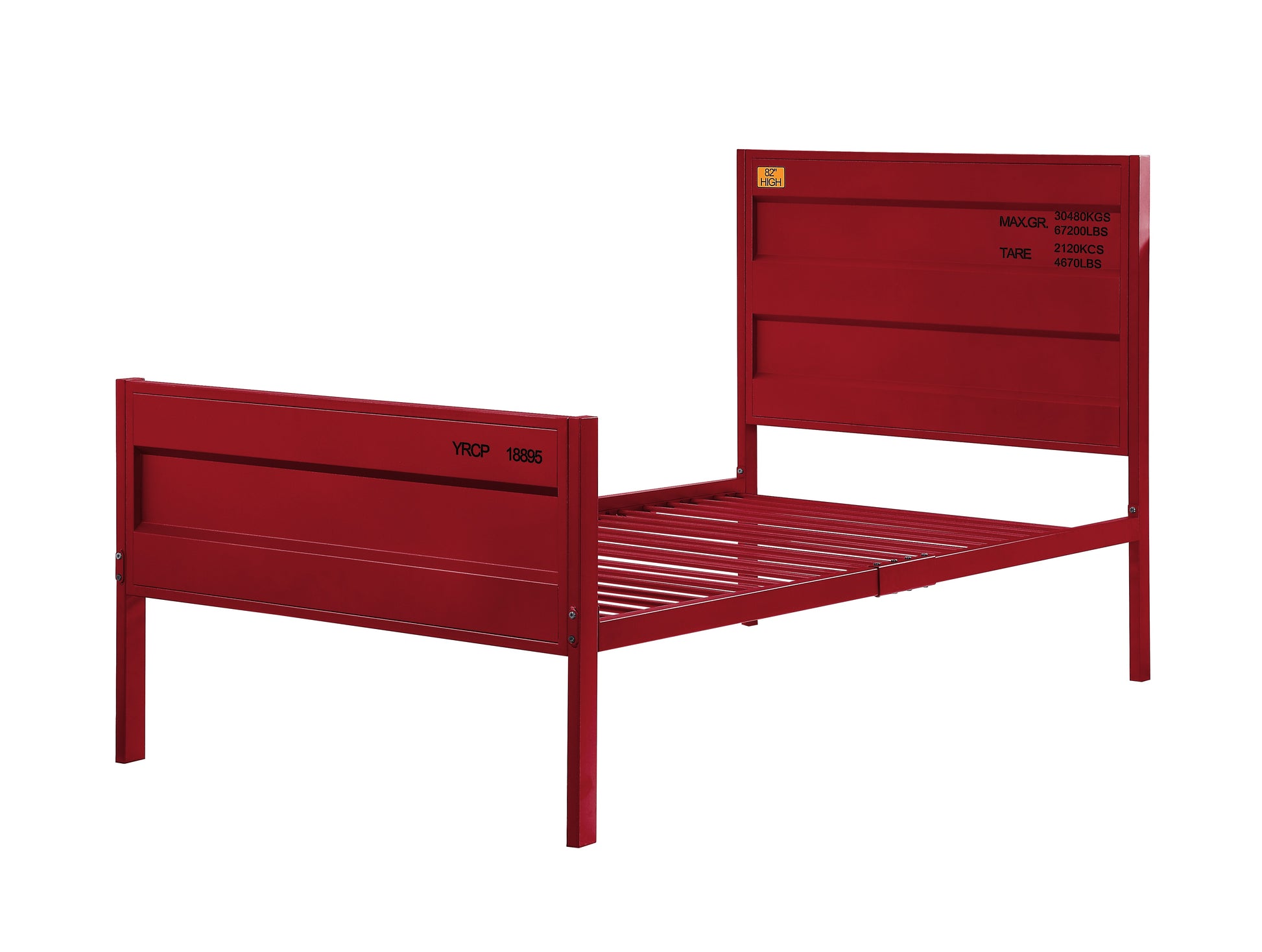 Industrial Style Metal Twin Size Bed With Straight Leg Support, Red By Benzara | Beds |  Modishstore 