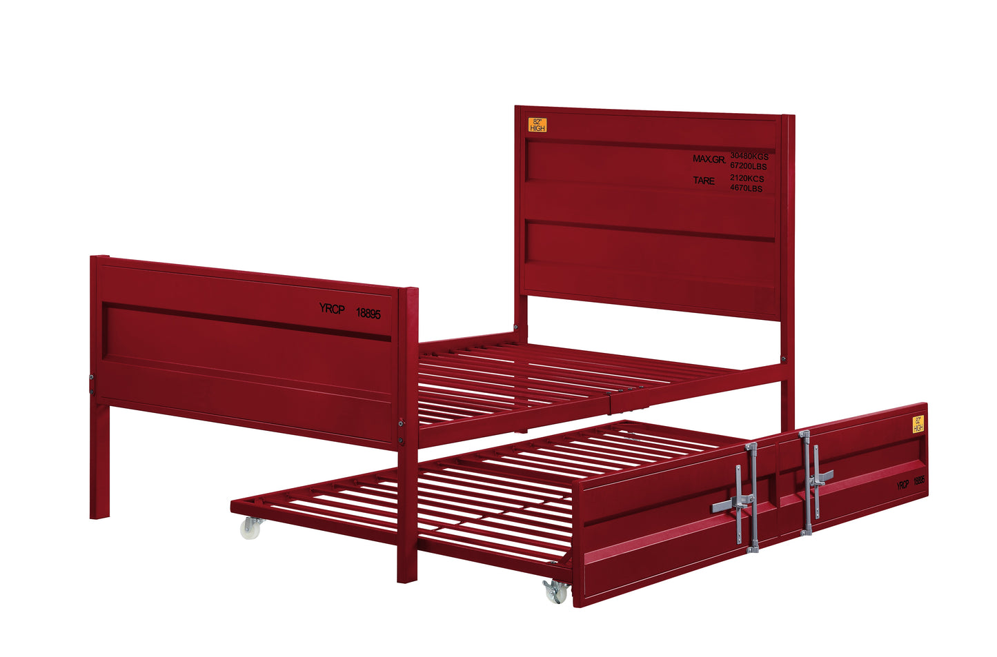 Industrial Style Metal Twin Size Bed With Straight Leg Support, Red By Benzara | Beds |  Modishstore  - 4