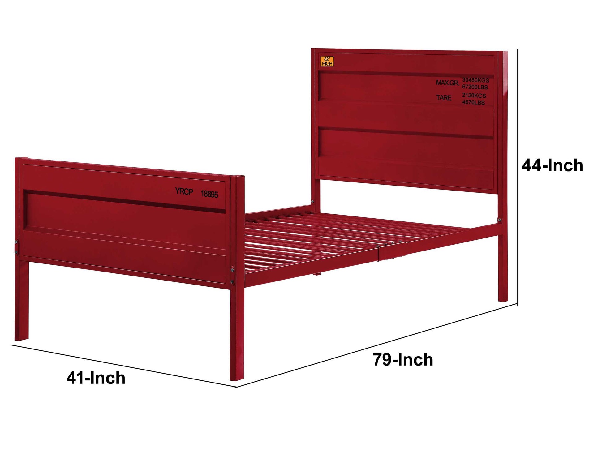 Industrial Style Metal Twin Size Bed With Straight Leg Support, Red By Benzara | Beds |  Modishstore  - 5