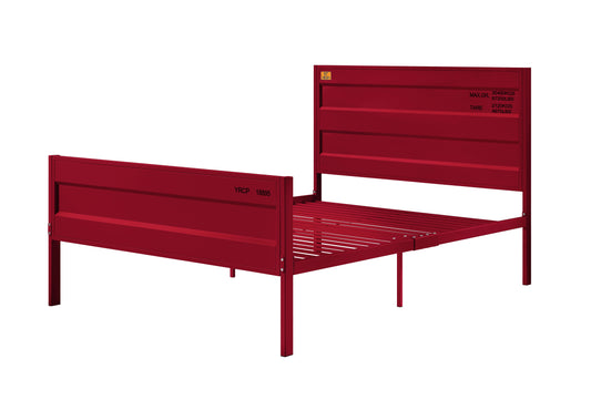 Industrial Style Metal Full Size Bed With Straight Leg Support, Red By Benzara | Beds |  Modishstore 
