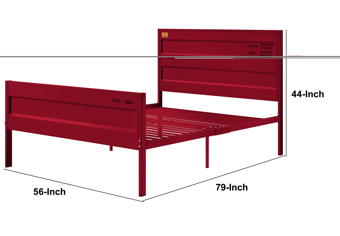 Industrial Style Metal Full Size Bed With Straight Leg Support, Red By Benzara | Beds |  Modishstore  - 6