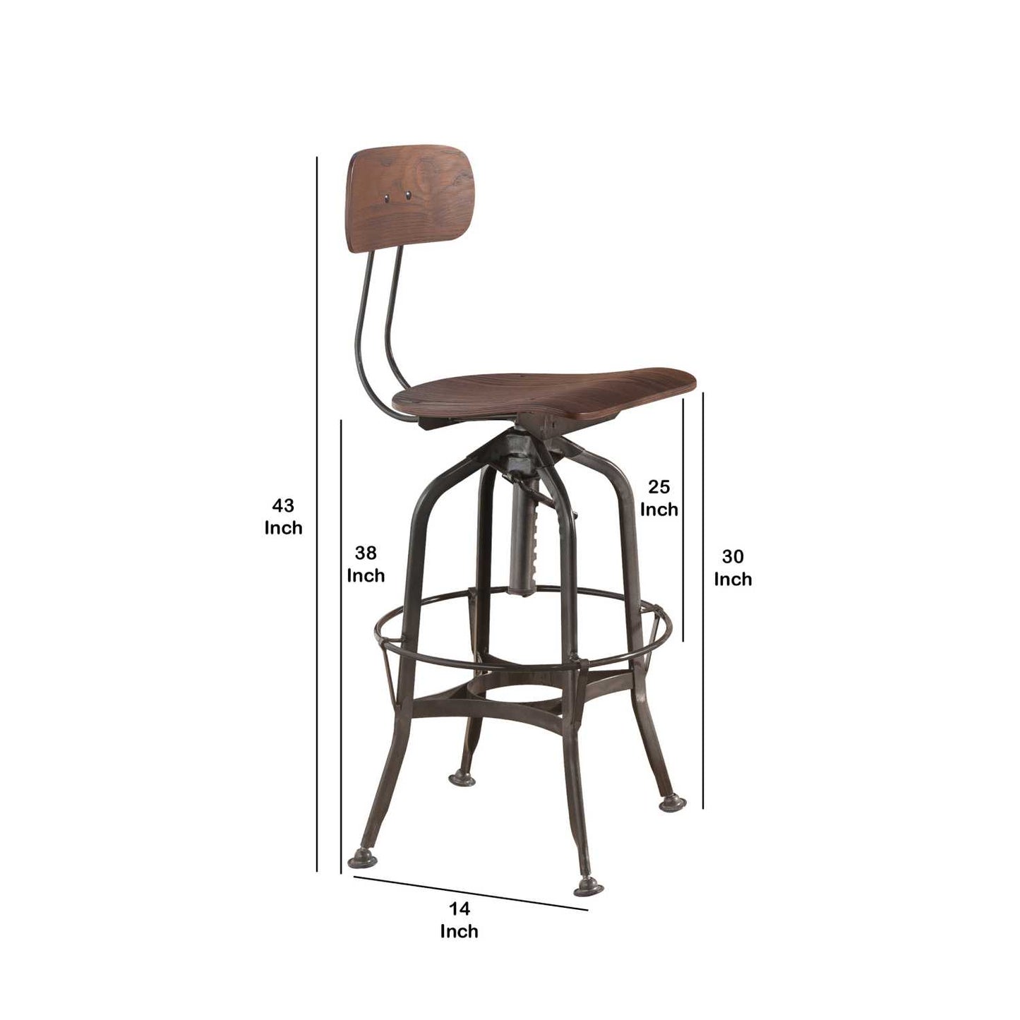 Metal Frame Bar Stool With Corkscrew Swivel Mechanism, Gray And Brown By Benzara | Bar Stools & Table |  Modishstore  - 2
