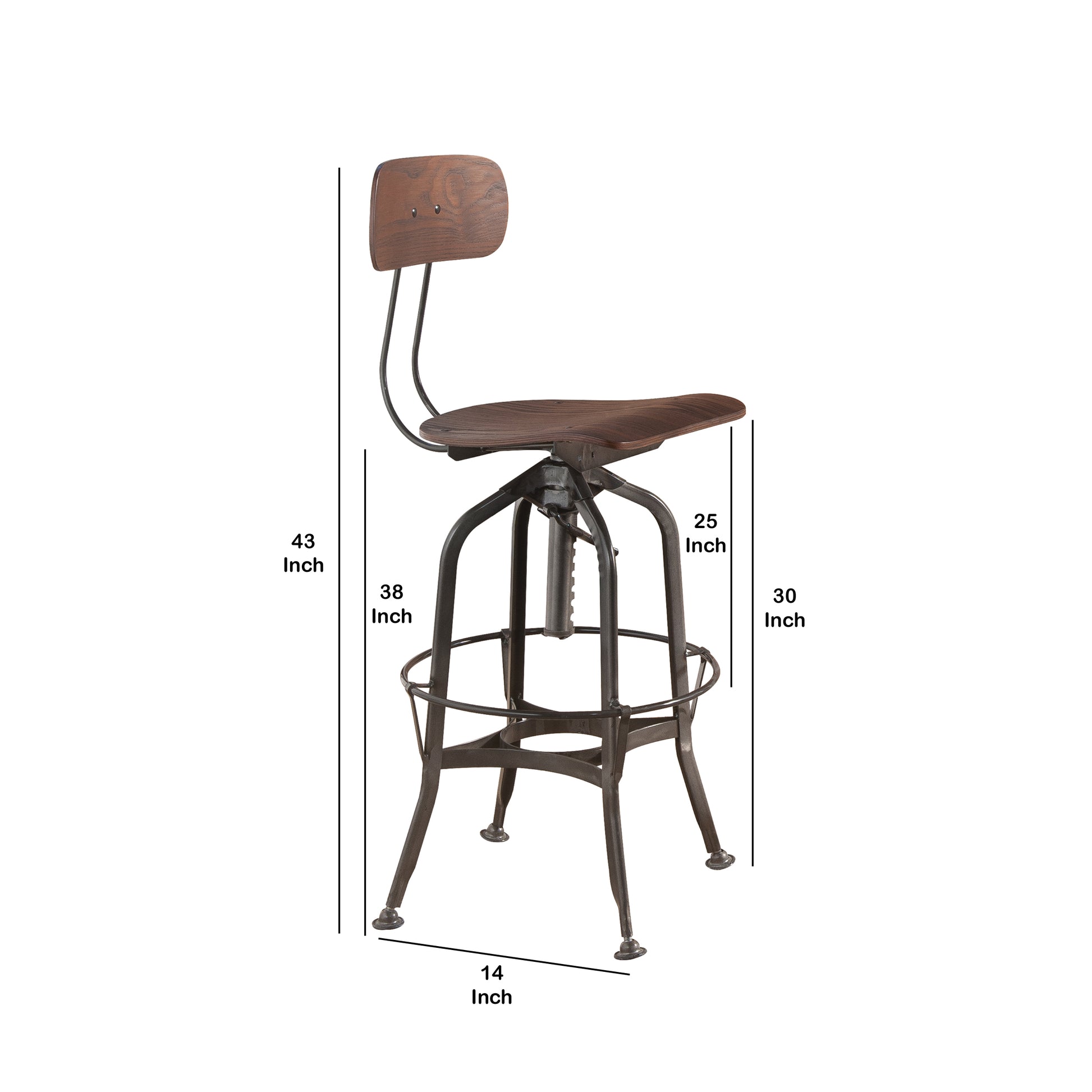 Metal Frame Bar Stool With Corkscrew Swivel Mechanism, Gray And Brown By Benzara | Bar Stools & Table |  Modishstore  - 6