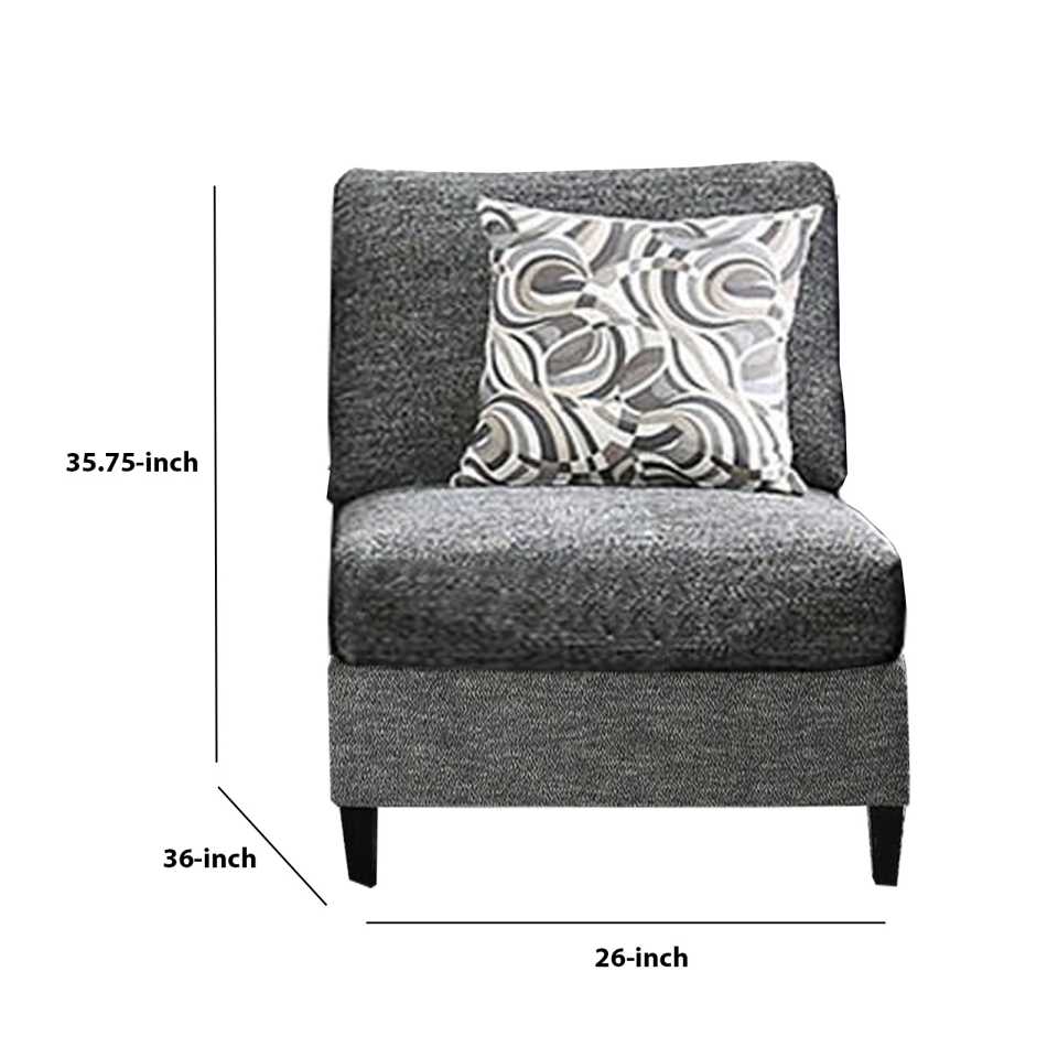 Chenille Fabric Upholstered Armless Chair With Pillow, Dark Gray By Benzara | Accent Chairs |  Modishstore  - 5