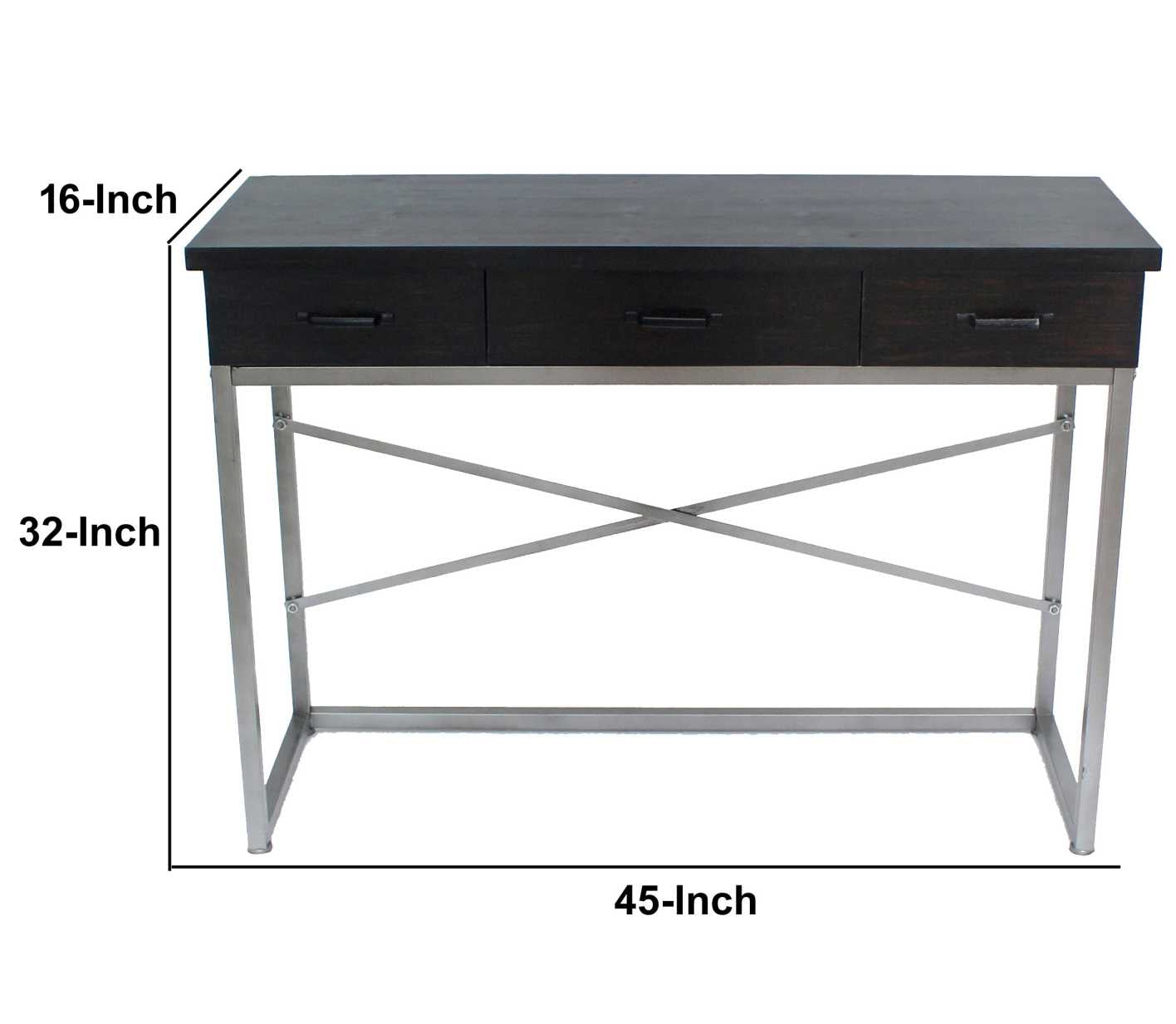 Wooden Console Table With Metal Base And 3 Drawers, Brown And Silver By Benzara | Console Tables |  Modishstore  - 2