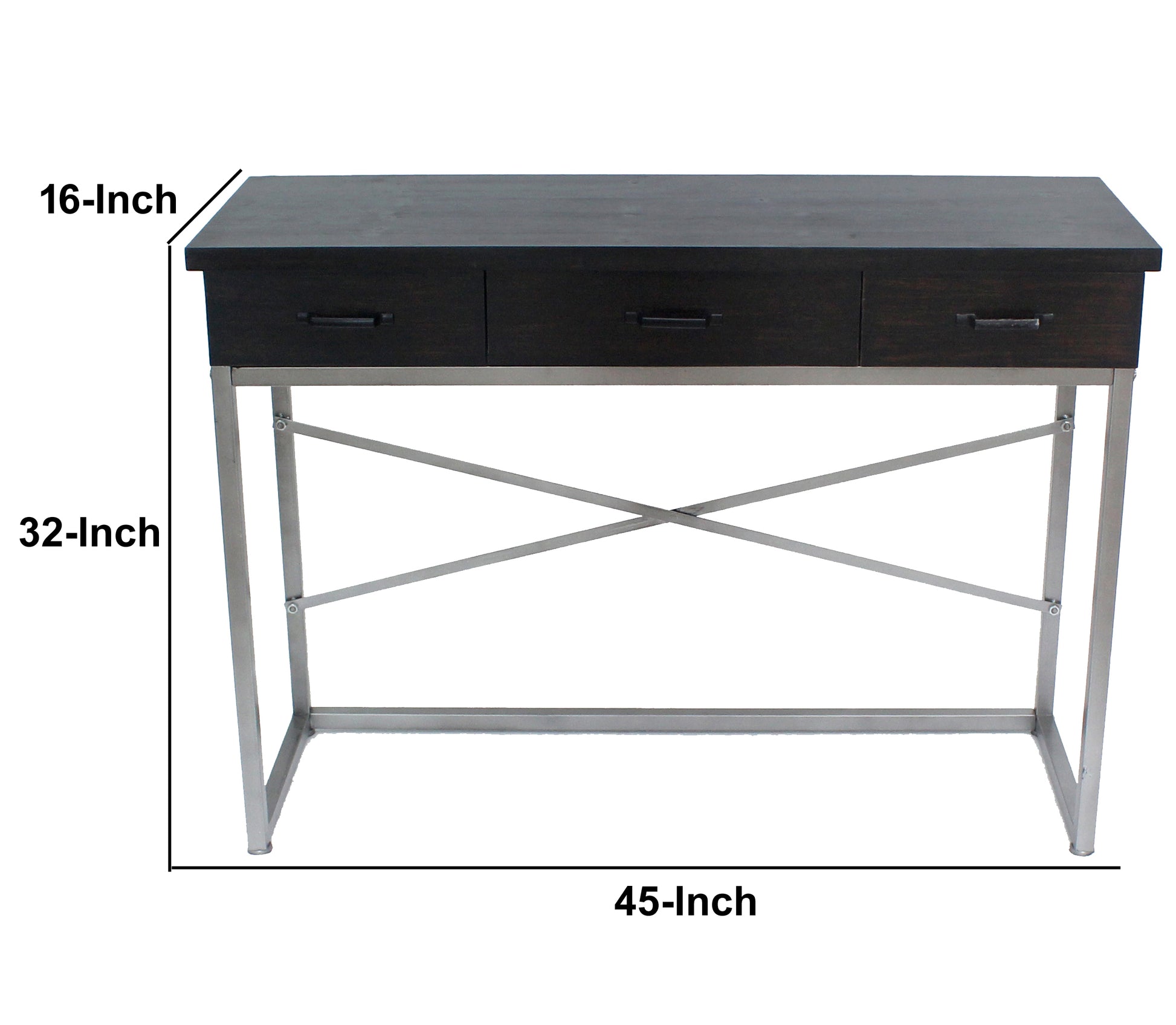 Wooden Console Table With Metal Base And 3 Drawers, Brown And Silver By Benzara | Console Tables |  Modishstore  - 6