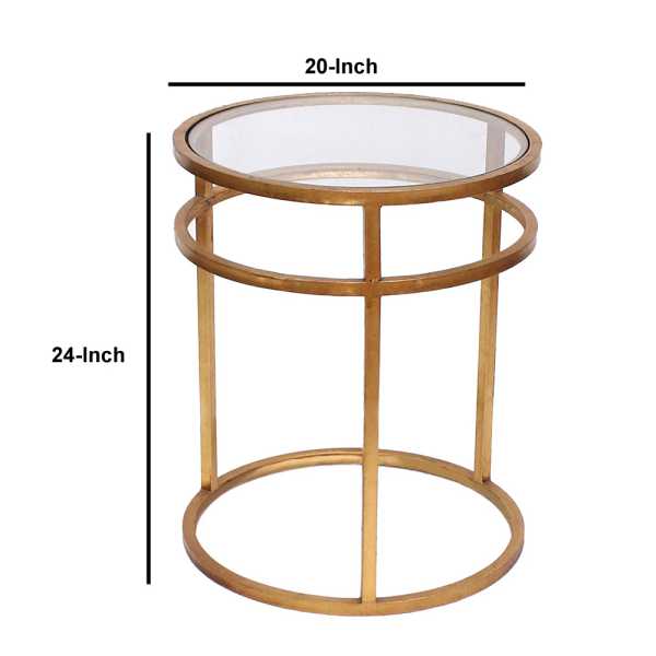 Metal Coffee Table With Mirror Accented Circular Top, Gold And Clear By Benzara | Coffee Tables |  Modishstore  - 2