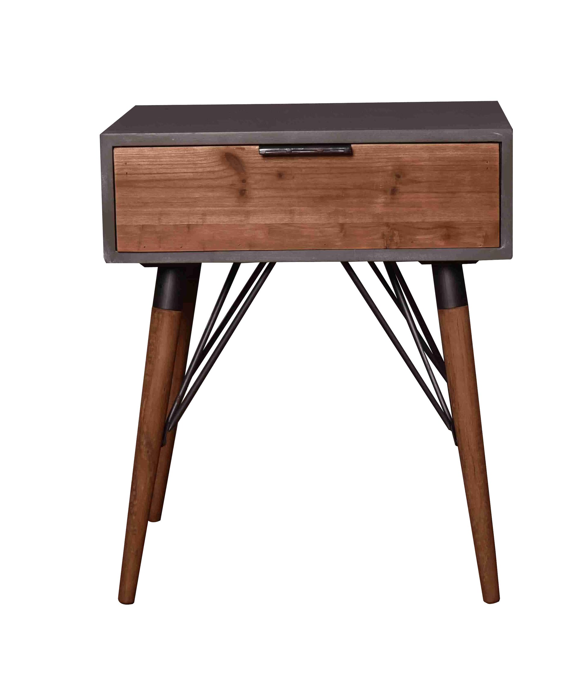 Wooden Side Table With Single Drawer And Angled Legs, Gray And Brown By Benzara | Side Tables |  Modishstore 