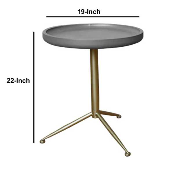 Round Wooden Side Table With Tripod Base, Large, Gold And Gray By Benzara | Side Tables |  Modishstore  - 2