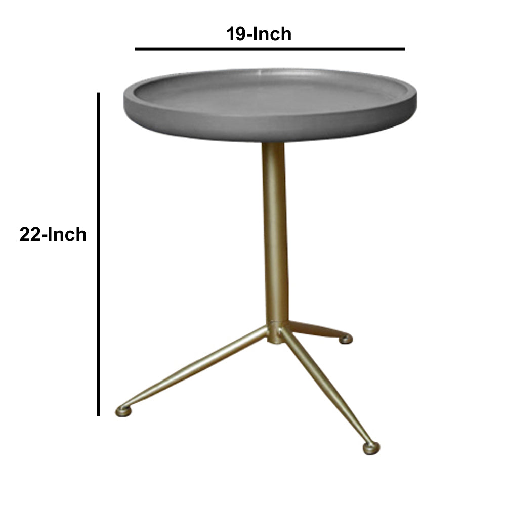 Round Wooden Side Table With Tripod Base, Large, Gold And Gray By Benzara | Side Tables |  Modishstore  - 6