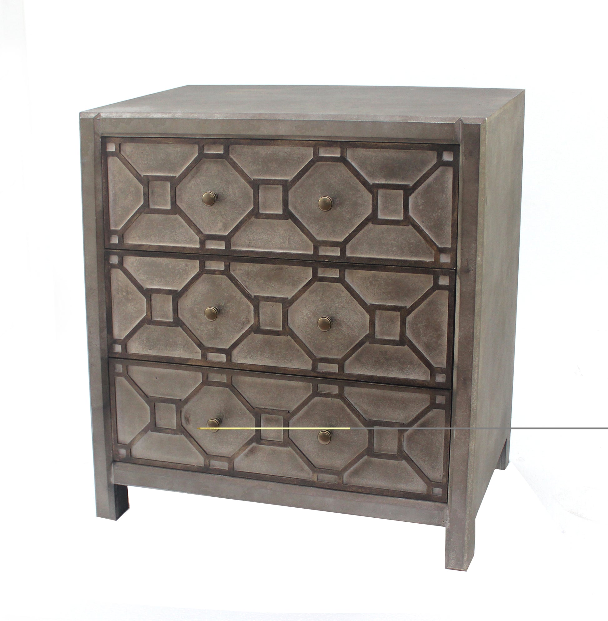 Geometric Wooden Storage Cabinet With 3 Drawers, Distressed Gray By Benzara | Cabinets |  Modishstore 
