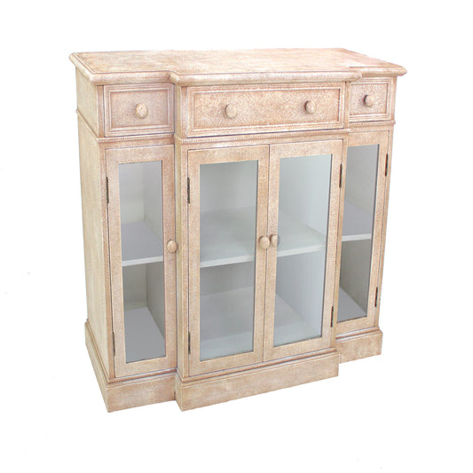 4 Door Wood And Glass Storage Cabinet With 3 Drawers, Beige And Clear By Benzara | Cabinets |  Modishstore 