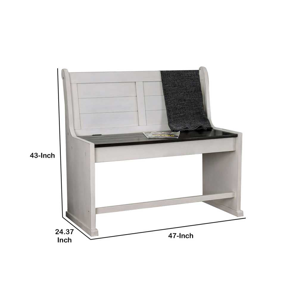 Wooden Counter Height Bench With Lift Top Seat, White And Black By Benzara | Benches |  Modishstore  - 2