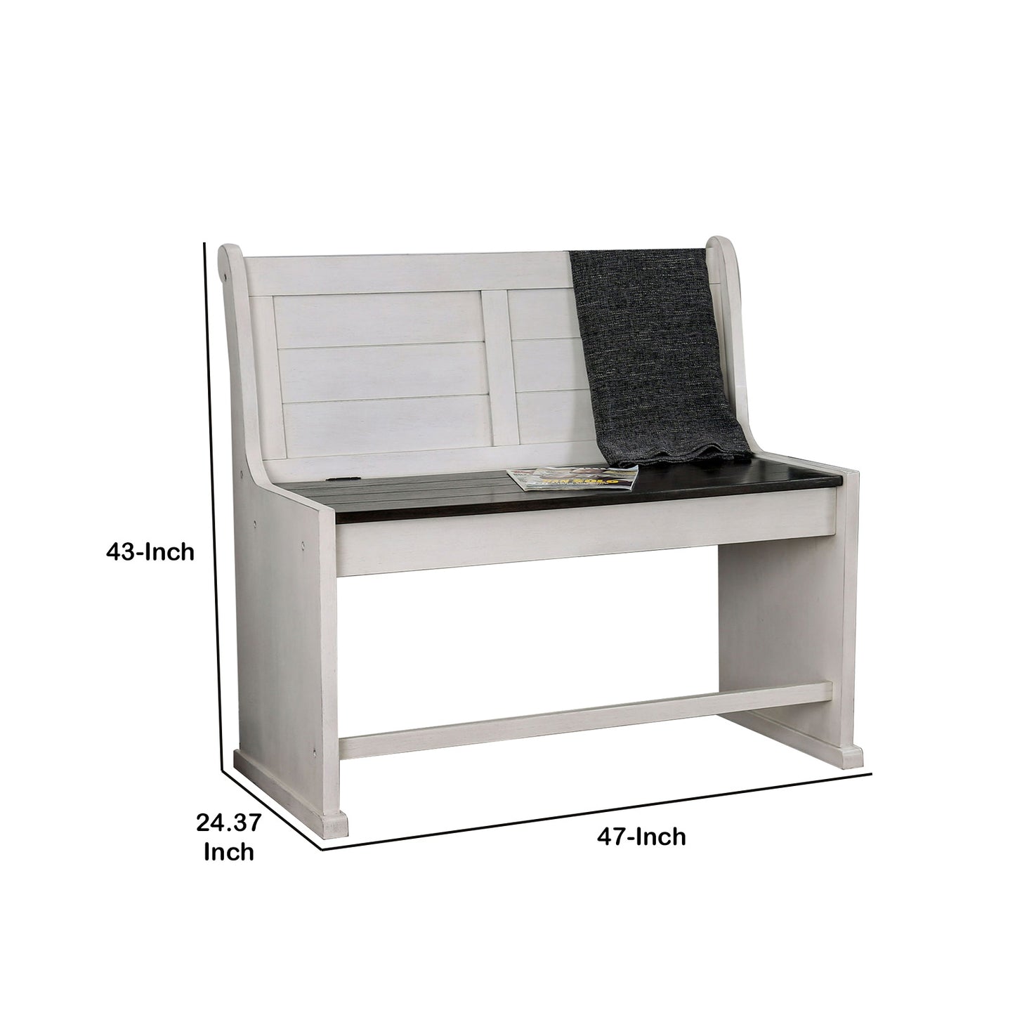 Wooden Counter Height Bench With Lift Top Seat, White And Black By Benzara | Benches |  Modishstore  - 6