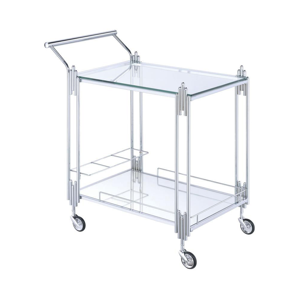 Metal And Mirror Rectangular Serving Cart With Open Shelf, Silver By Benzara | Bar Carts |  Modishstore 