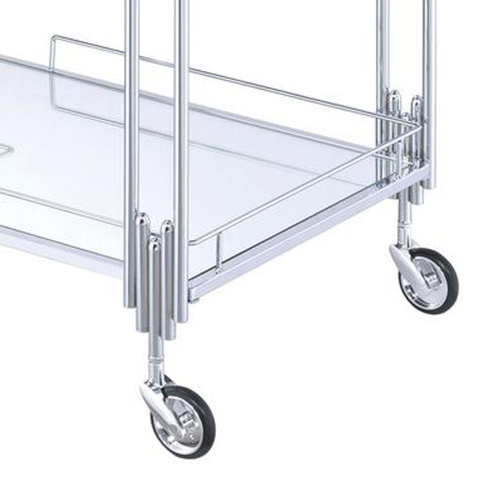 Metal And Mirror Rectangular Serving Cart With Open Shelf, Silver By Benzara | Bar Carts |  Modishstore  - 3