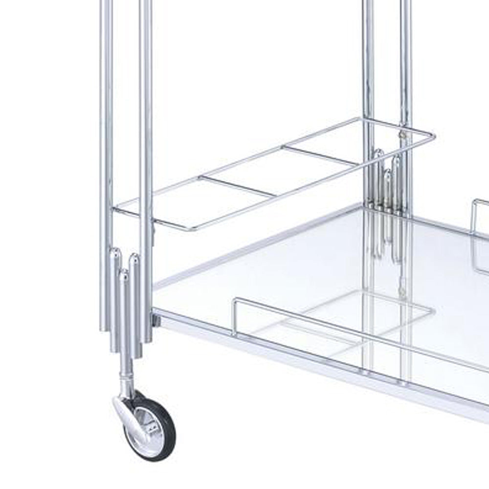 Metal And Mirror Rectangular Serving Cart With Open Shelf, Silver By Benzara | Bar Carts |  Modishstore  - 4