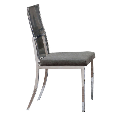 Metal Dining Side Chair With Acrylic Backing, Set Of 2,Gray And Silver By Benzara | Dining Chairs |  Modishstore 