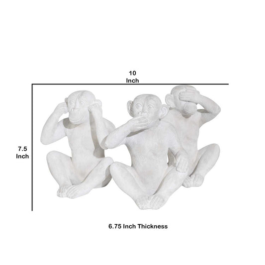 Polyresin Construct Famous Monkey Triplet Set, White By Benzara | Animals & Pets |  Modishstore 