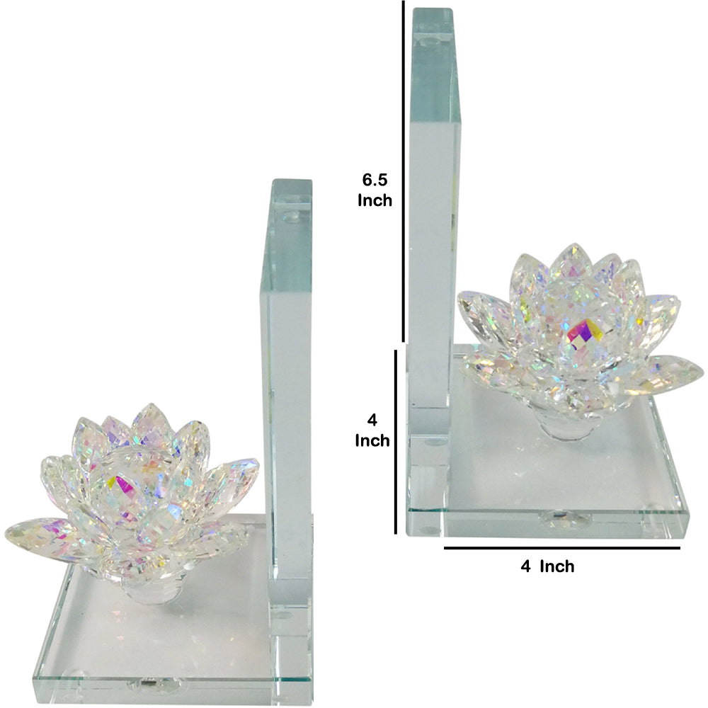 Glass Made Lotus Statuette Bookend, Pair Of 2, Clear By Benzara | Bookends |  Modishstore  - 5