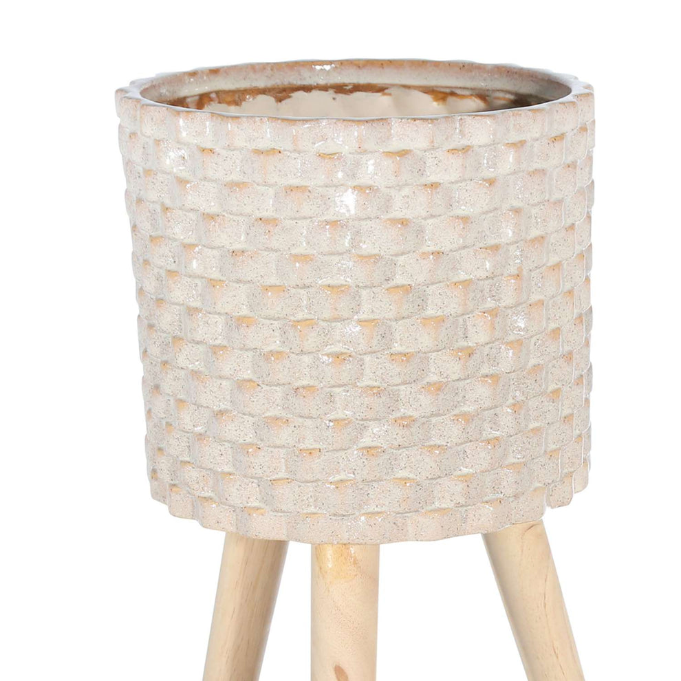 Textured Ceramic Planter With Tripod Legs, Set Of 2, Cream And Brown By Benzara | Planters, Troughs & Cachepots |  Modishstore  - 3