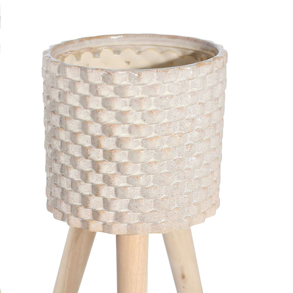 Textured Ceramic Planter With Tripod Legs, Set Of 2, Cream And Brown By Benzara | Planters, Troughs & Cachepots |  Modishstore  - 2