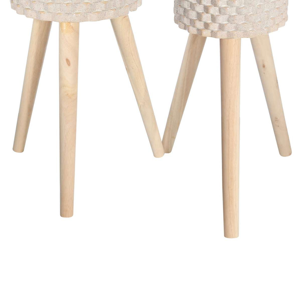 Textured Ceramic Planter With Tripod Legs, Set Of 2, Cream And Brown By Benzara | Planters, Troughs & Cachepots |  Modishstore  - 5