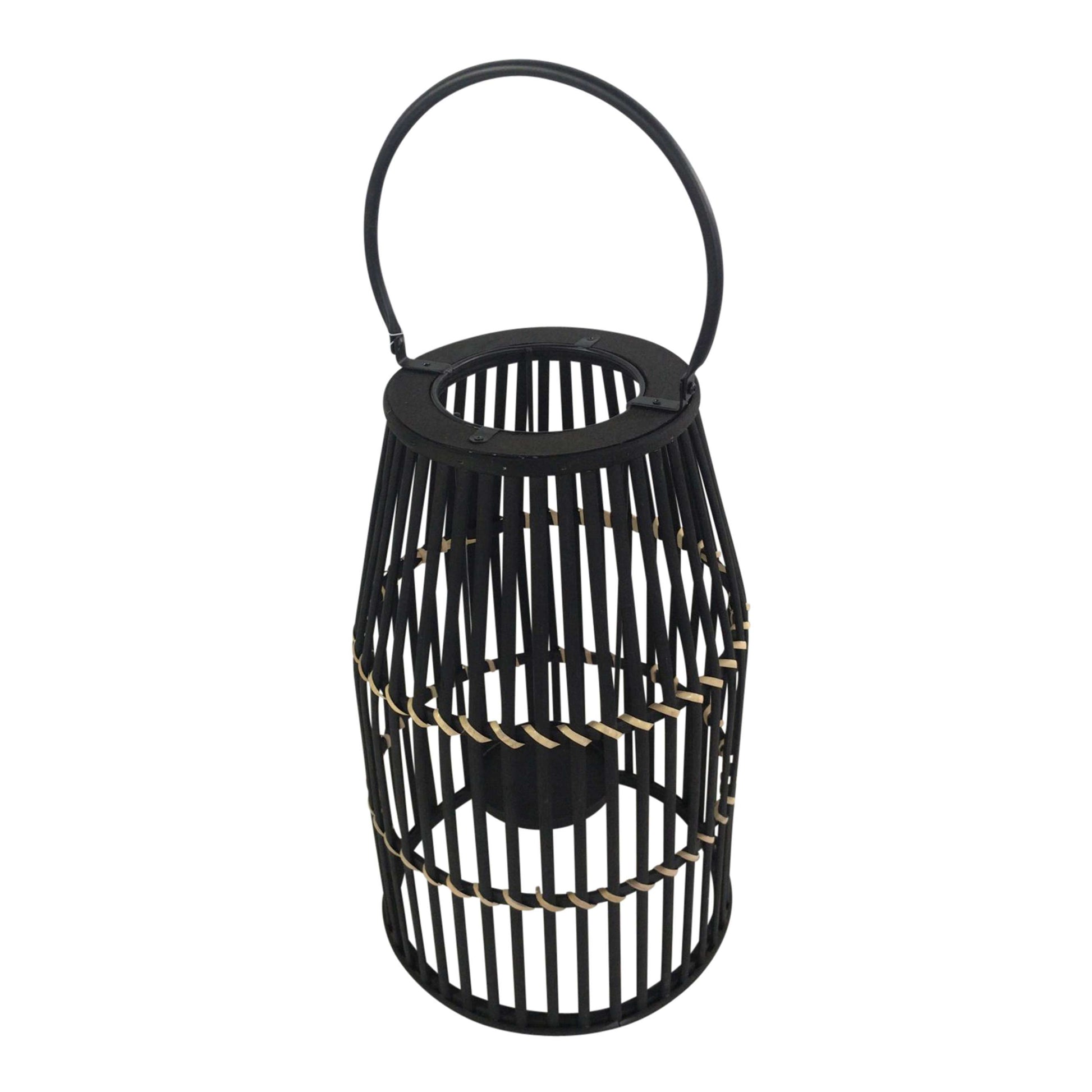 Decorative Drum Shaped Open Cage Bamboo Lantern, Large, Black By Benzara | Lanterns |  Modishstore  - 2
