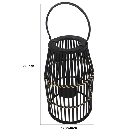 Decorative Drum Shaped Open Cage Bamboo Lantern, Large, Black By Benzara | Lanterns |  Modishstore 