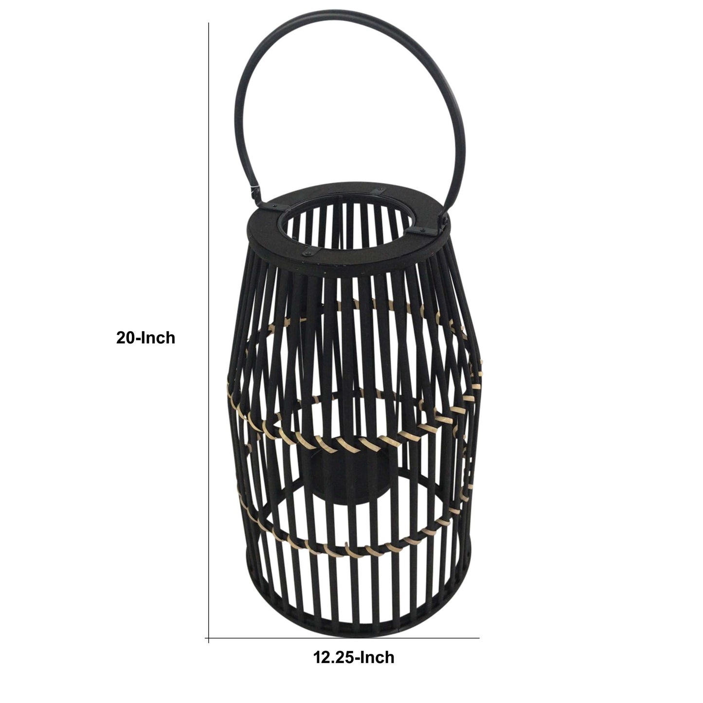 Decorative Drum Shaped Open Cage Bamboo Lantern, Large, Black By Benzara | Lanterns |  Modishstore  - 6
