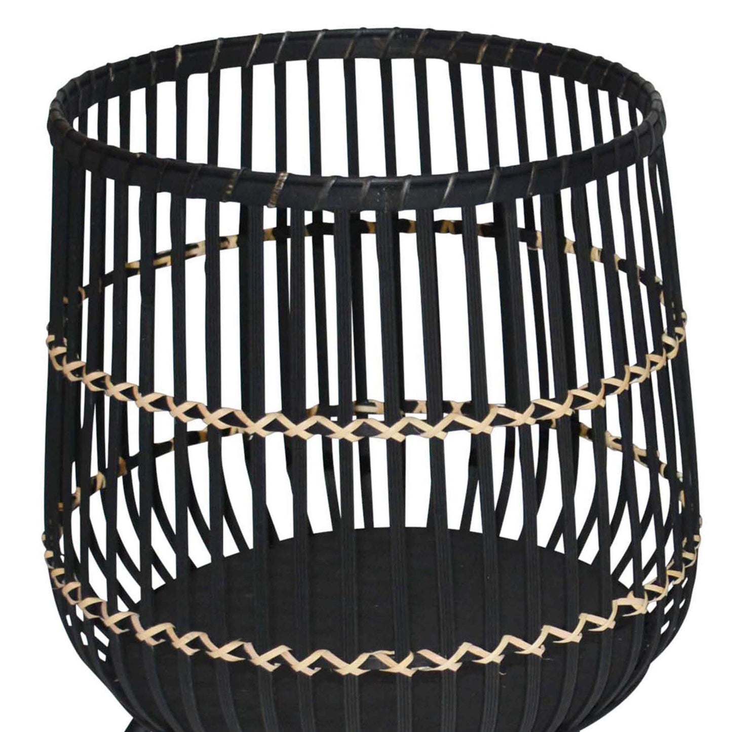 Drum Shaped Open Cage Bamboo Planter With Angled Legs, Set Of 3, Black By Benzara | Planters, Troughs & Cachepots |  Modishstore  - 4
