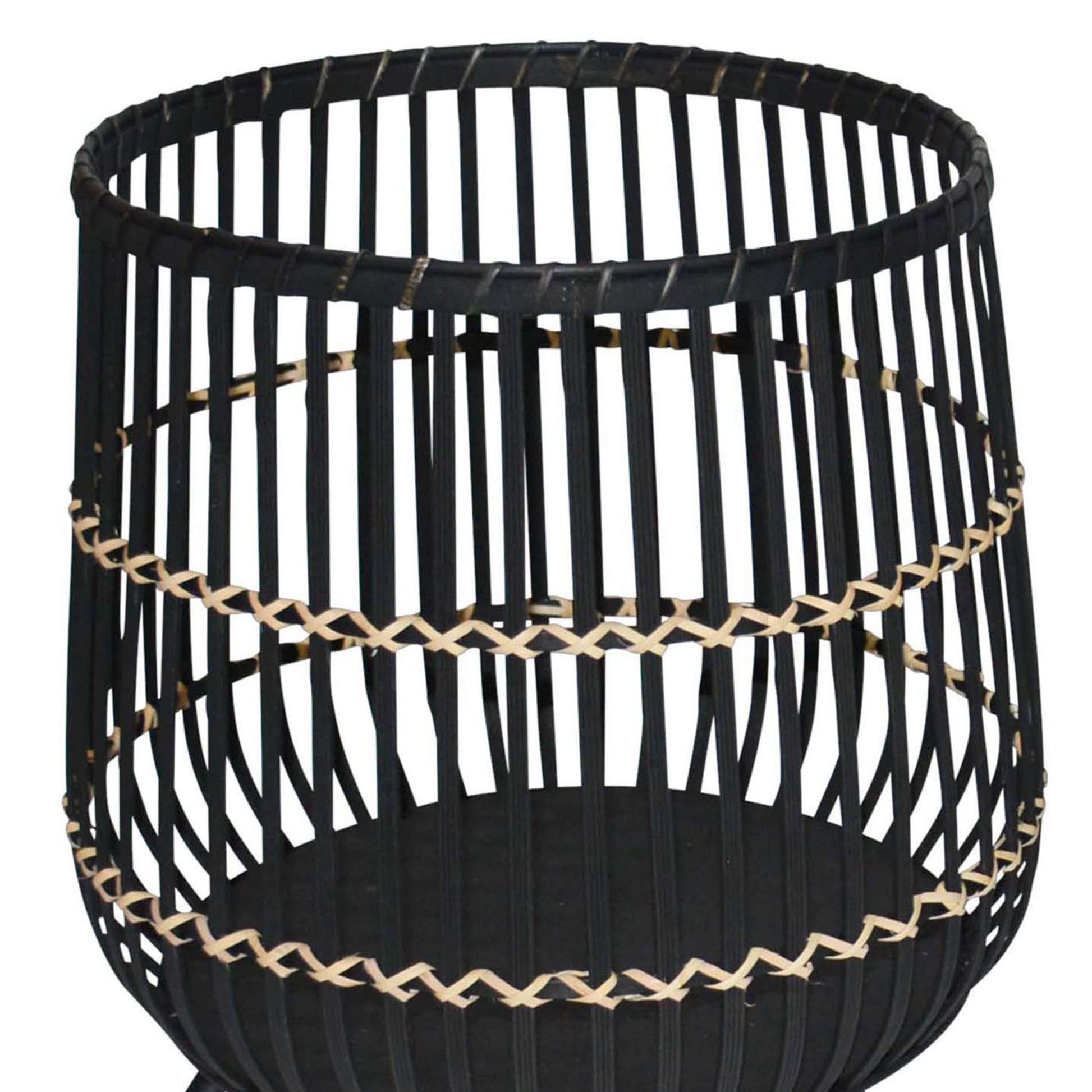 Drum Shaped Open Cage Bamboo Planter With Angled Legs, Set Of 3, Black By Benzara | Planters, Troughs & Cachepots |  Modishstore  - 4